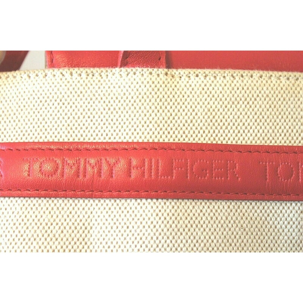 Tommy Hilfiger Purse Vintage Tan Red Canvas Leather Womens Handbag - Picture 4 of 11